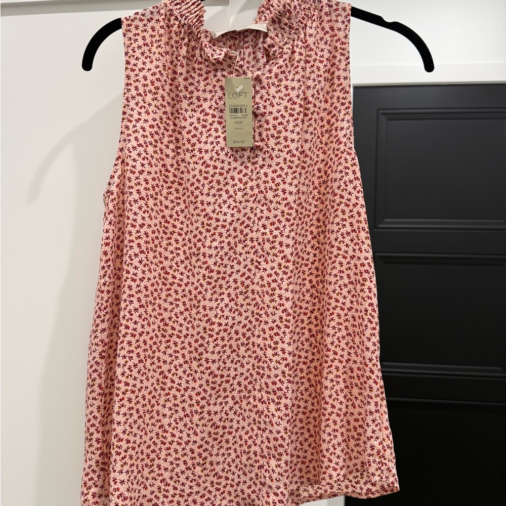 LOFT Red Floral Sleeveless Blouse